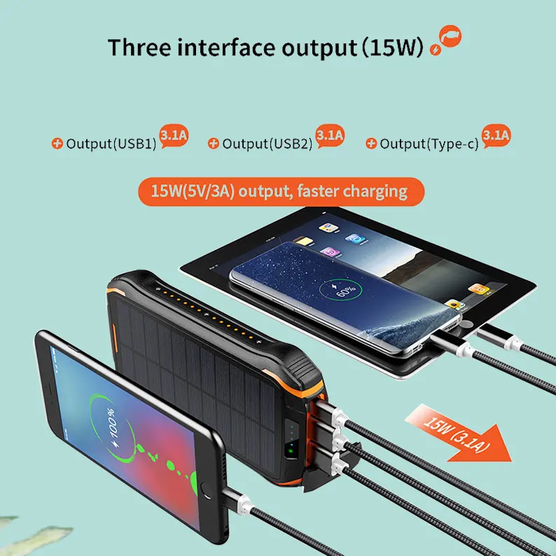 26800mAh Fast Qi Wireless Solar Power Bank for iPhone, Samsung, with Torch 
26800mAh Fast Qi Wireless Solar Power Bank for iPhone, Samsung, with Torch