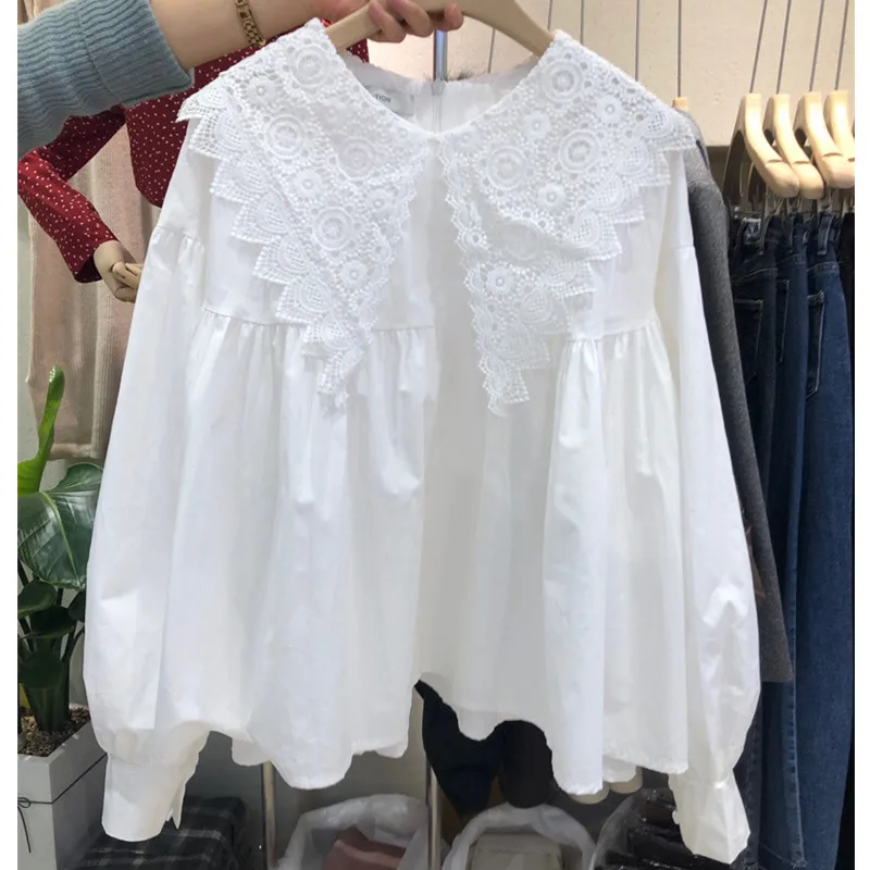 Autumn New Women Lace Stitching Shirt Women Loose Baby Collar Shirt Korea 2022 Camisas De Mujer Womens Tops
Autumn New Women Lace Stitching Shirt Women Loose Baby Collar Shirt Korea 2022 Camisas De Mujer Womens Tops