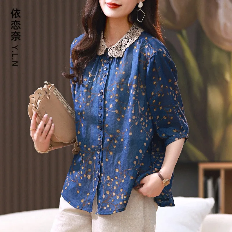 Summer Arts Style Women Short Sleeve Lace Peter pan Collar Casual Shirts vintage Print Single Breasted cotton linen Blouse P66
Summer Arts Style Women Short Sleeve Lace Peter pan Collar Casual Shirts vintage Print Single Breasted cotton linen Blouse P66