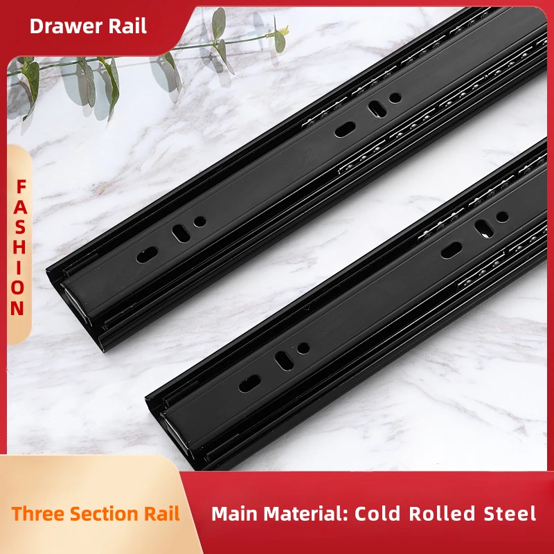 Black Cold Rolling Steel Drawer Slides 3 Way Soft Close Drawer Sliding Track Rail Three Section Cabinet Slides Drawer Hardware
Black Cold Rolling Steel Drawer Slides 3 Way Soft Close Drawer Sliding Track Rail Three Section Cabinet Slides Drawer Hardware