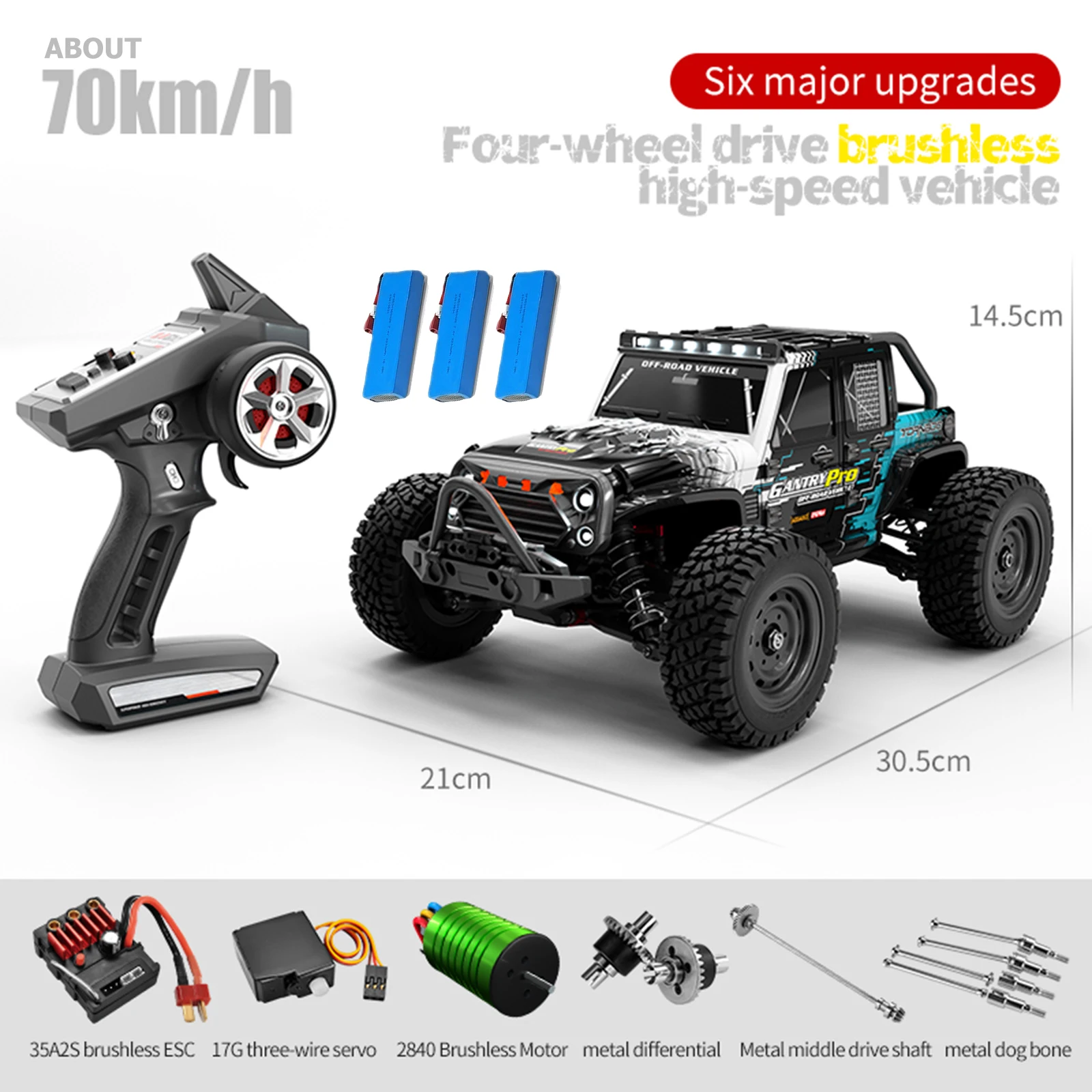 4WD 1/16 RC Monster Truck High Speed 70km/h 2.4GHz Remote Control Monster Truck RC Car Brushless Motor with LED Headlights
4WD 1/16 RC Monster Truck High Speed 70km/h 2.4GHz Remote Control Monster Truck RC Car Brushless Motor with LED Headlights