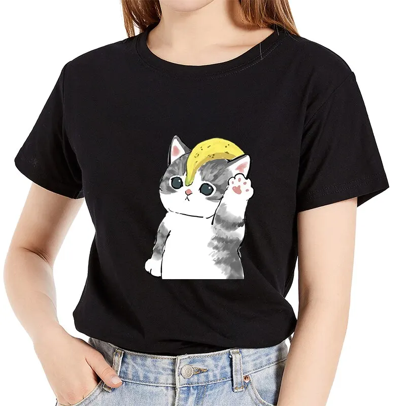 Casual Summer Fashion Women Graphic Short Sleeve Ladies Daily Regular T-shirt Little Cat Banana Print Female Round Neck Tee Tops
Casual Summer Fashion Women Graphic Short Sleeve Ladies Daily Regular T-shirt Little Cat Banana Print Female Round Neck Tee Tops
