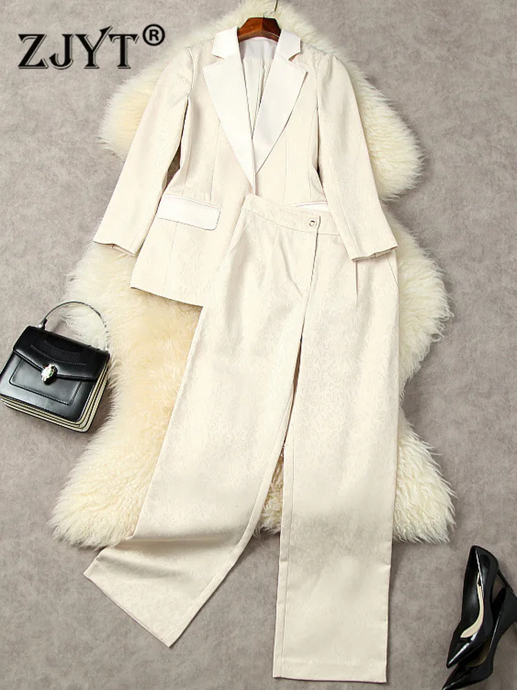 ZJYT Career Fashion One Button Jacquard Blazer and Pants Suits Women Autumn Office Work Wear 2 Pieces Outfit Jacket Trousers Set
ZJYT Career Fashion One Button Jacquard Blazer and Pants Suits Women Autumn Office Work Wear 2 Pieces Outfit Jacket Trousers Set