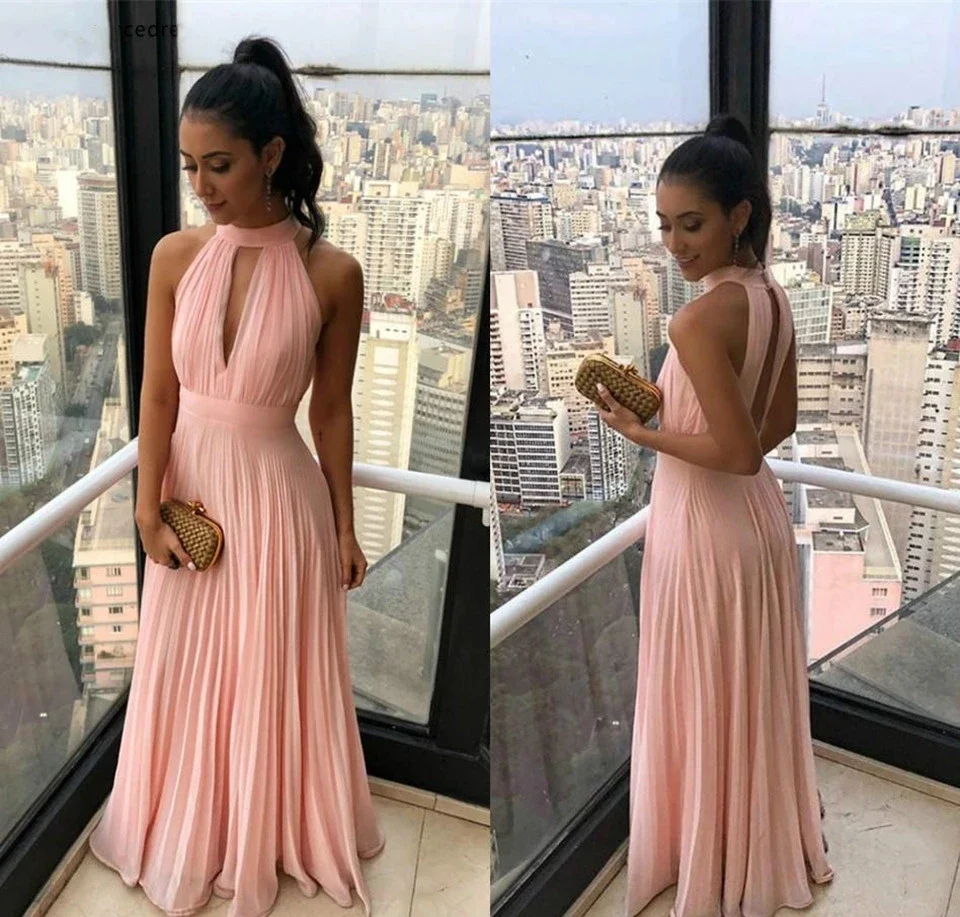 Summer Pink Prom Dresses 2022 Women Party Night Halter Neck Sleeveless Chiffon Long Prom Gowns For Wedding Party Robe De Soiree
Summer Pink Prom Dresses 2022 Women Party Night Halter Neck Sleeveless Chiffon Long Prom Gowns For Wedding Party Robe De Soiree