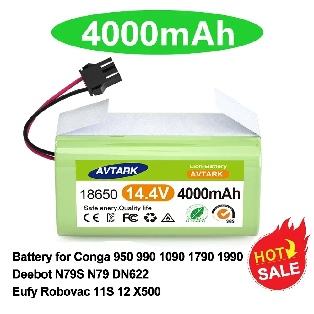 14.4V 4000mAh Li-ion Battery for Conga Excellence 950 990 1090 1790 1990 Deebot N79S N79 DN622 Eufy Robovac 30 35C Rechargeable 
14.4V 4000mAh Li-ion Battery for Conga Excellence 950 990 1090 1790 1990 Deebot N79S N79 DN622 Eufy Robovac 30 35C Rechargeable