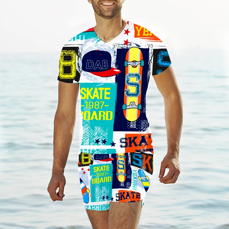 European and American Fashion Men's Tshirts Sets 3D Geometric Short-sleeved Suit Sports Casual Round Neck Suit Casual Beach Pan
European and American Fashion Men's Tshirts Sets 3D Geometric Short-sleeved Suit Sports Casual Round Neck Suit Casual Beach Pan