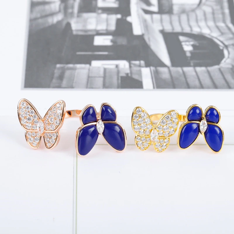 

2023 New 925 Sterling Silver Lazurite Butterfly Ring Women's Temperament Luxury Fashion Brand European Premium Jewelry