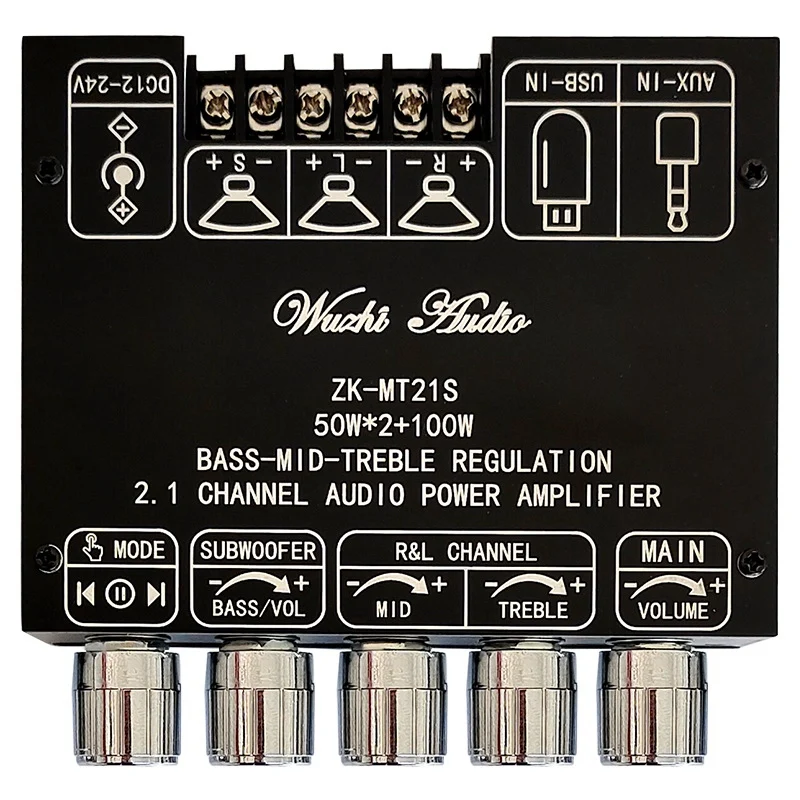 ZK-MT21S 2X50w+100W 2.1 Channel Subwoofer Digital Power Amplifier Board AUX 12V 24V Audio Stereo Bluetooth 5.1 Bass
ZK-MT21S 2X50w+100W 2.1 Channel Subwoofer Digital Power Amplifier Board AUX 12V 24V Audio Stereo Bluetooth 5.1 Bass
