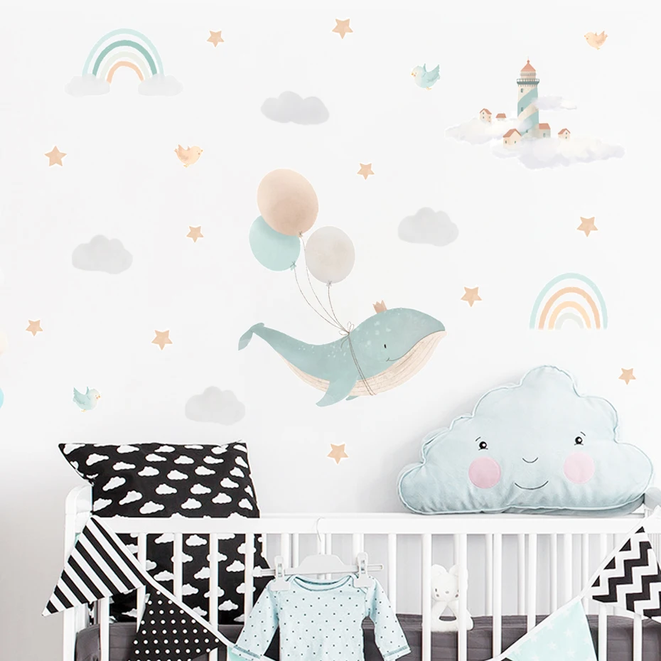 Boho Cartoon Cute Whale Rainbow Balloon Watercolor Kids Wall Sticker Vinyl Nursery Art Decals for Babys Boys Room Home Decor
Boho Cartoon Cute Whale Rainbow Balloon Watercolor Kids Wall Sticker Vinyl Nursery Art Decals for Babys Boys Room Home Decor