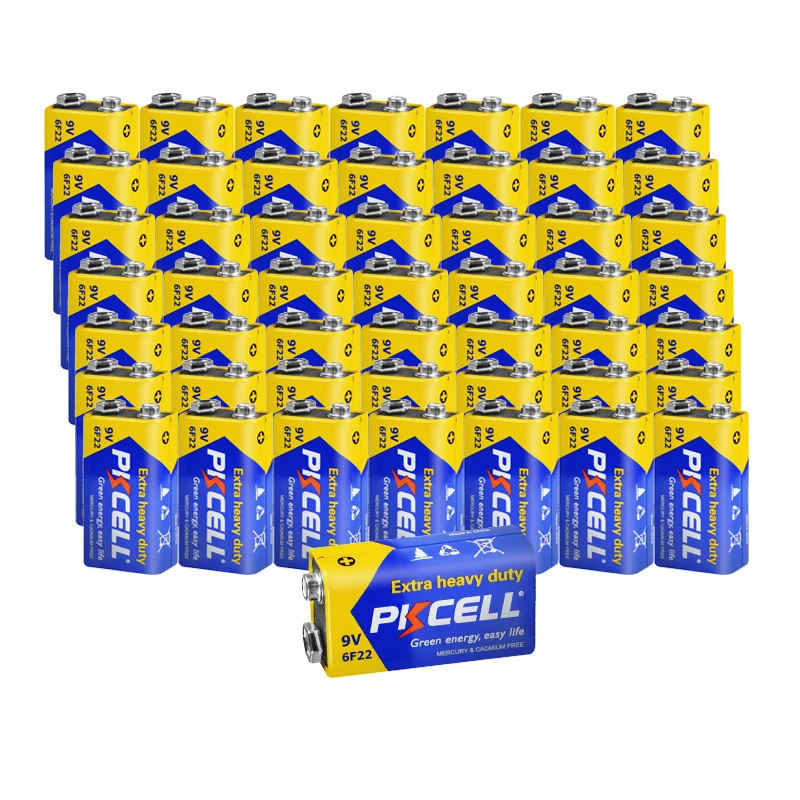 50PCS PKCELL 9V battery 6F22 6LR61 Extra heavy duty Carbon Zinc Batteries Single use battery for Wireless Microphone Cameras
50PCS PKCELL 9V battery 6F22 6LR61 Extra heavy duty Carbon Zinc Batteries Single use battery for Wireless Microphone Cameras
