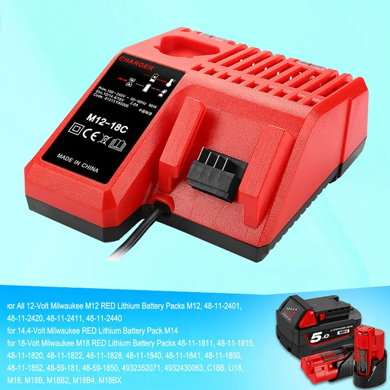 Multi-Voltage M18 Lithium Battery Charger Compatible with Milwaukee 14.4V-18V XC 48-11-1850 48-11-1852 48-11-1862 48-11-1880
Multi-Voltage M18 Lithium Battery Charger Compatible with Milwaukee 14.4V-18V XC 48-11-1850 48-11-1852 48-11-1862 48-11-1880