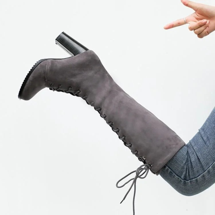 Autumn and Winter New Leather Boots Large Plush High Heels Middle Boots Women's Pointed Lace Up Thick Heels Martin Boots Knight
Autumn and Winter New Leather Boots Large Plush High Heels Middle Boots Women's Pointed Lace Up Thick Heels Martin Boots Knight