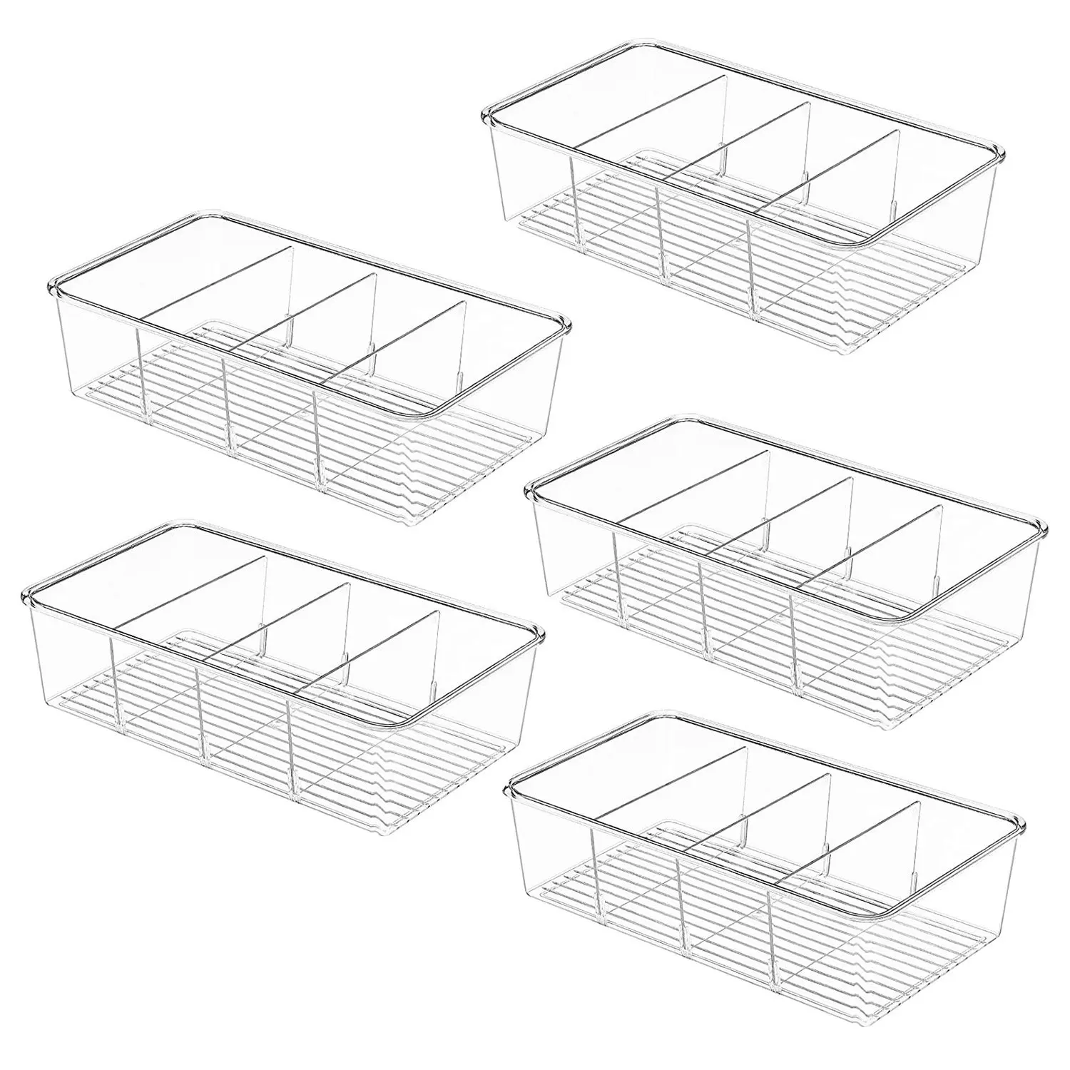 5 Pack Food Storage Organizer Bins Plastic Removable Snack Organizer Pantry Organization Storage Racks with 3 Dividers
5 Pack Food Storage Organizer Bins Plastic Removable Snack Organizer Pantry Organization Storage Racks with 3 Dividers
