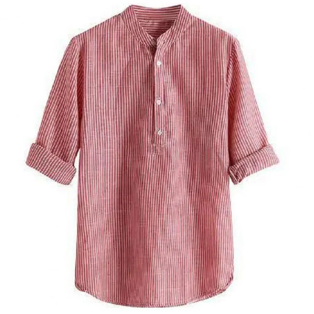 Мужская рубашка в полоску, с воротником-стойкой и длинным рукавом 
Мужская рубашка в полоску, с воротником-стойкой и длинным рукавом