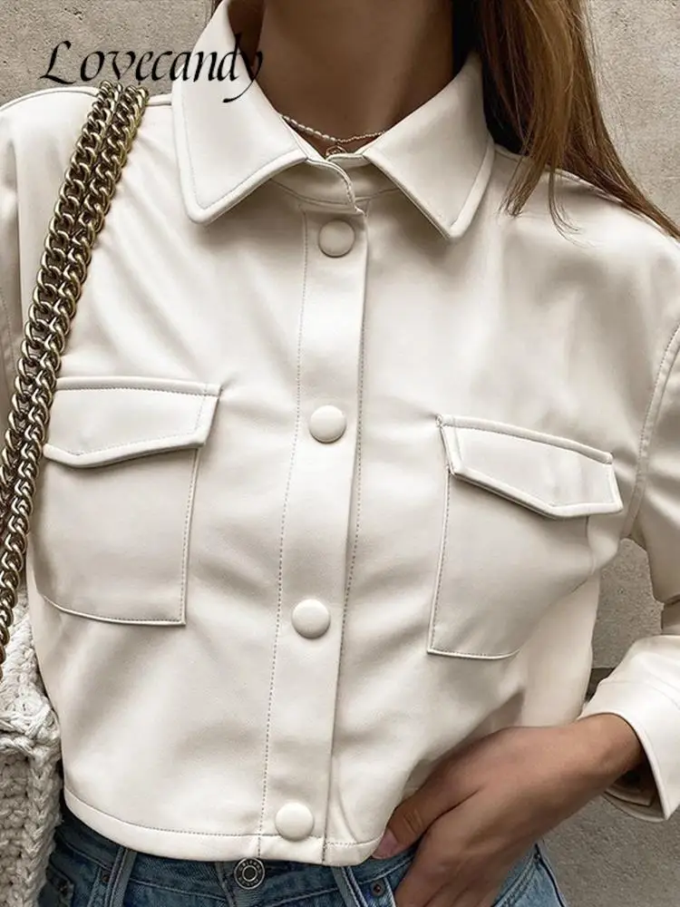 Crop Top Short Jacket Coats Women PU Leather Long Sleeve Single Breasting Polo Sexy Tops Ladies New Fashion Streetwear Jackets
Crop Top Short Jacket Coats Women PU Leather Long Sleeve Single Breasting Polo Sexy Tops Ladies New Fashion Streetwear Jackets