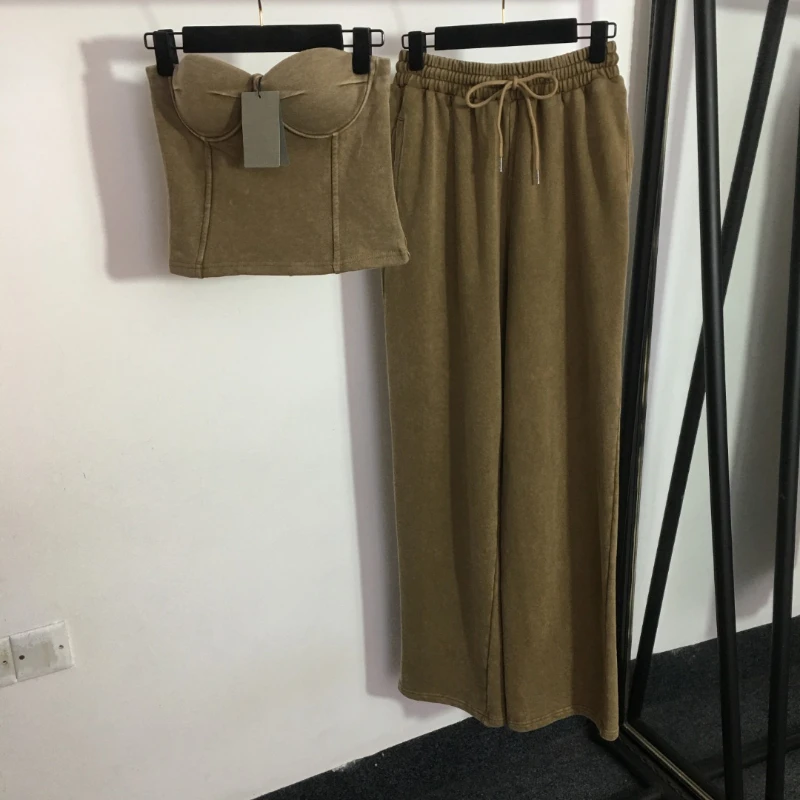 2023 High quality sexy bra top+elastic high waisted wide leg pants two piece set women sexy club woman set two piece
2023 High quality sexy bra top+elastic high waisted wide leg pants two piece set women sexy club woman set two piece