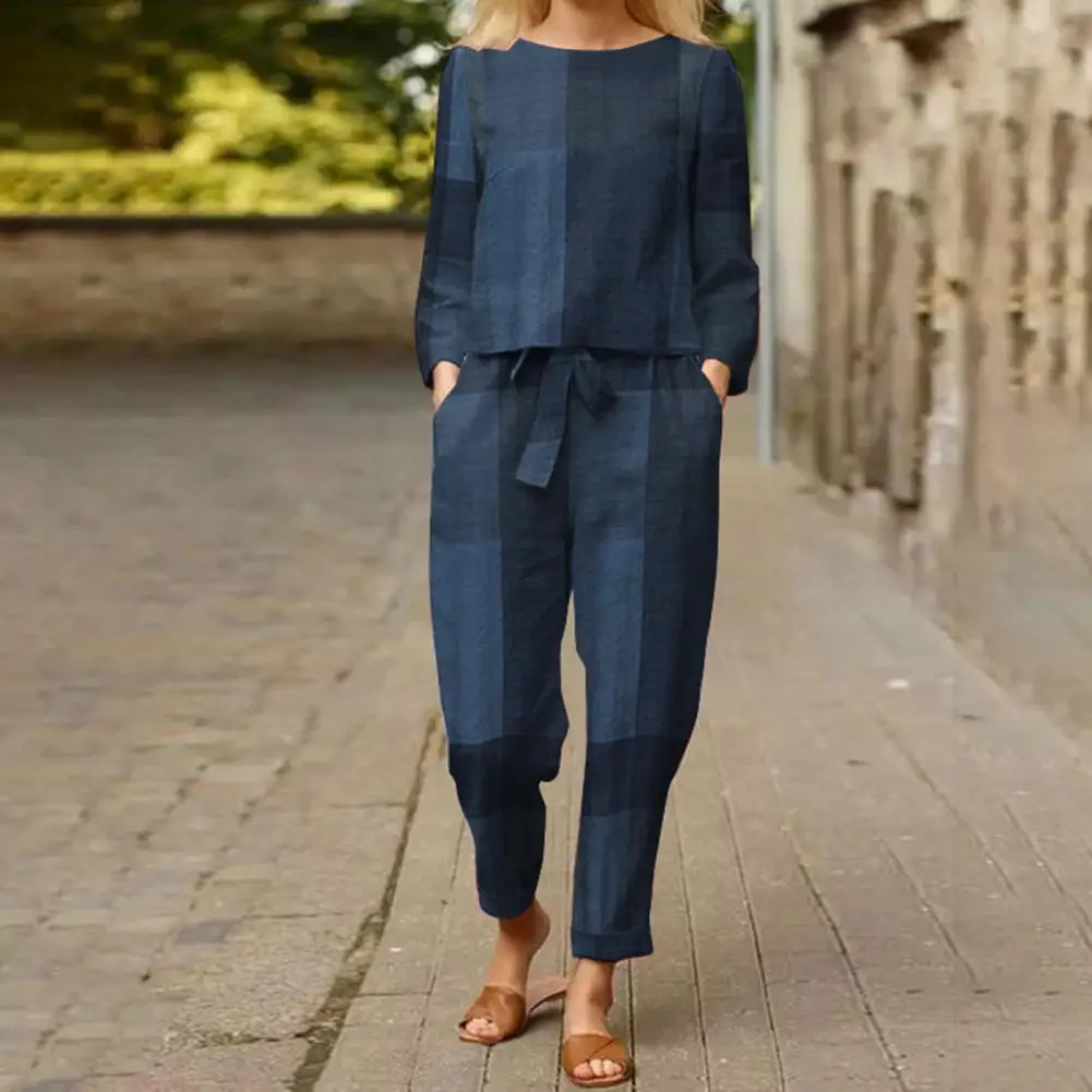2 Pcs Women Tops Pants Suit Contrast Color Loose Type Casual Long Sleeves Pullover Irregular Plaid Wide Leg Set Female Clothes
2 Pcs Women Tops Pants Suit Contrast Color Loose Type Casual Long Sleeves Pullover Irregular Plaid Wide Leg Set Female Clothes