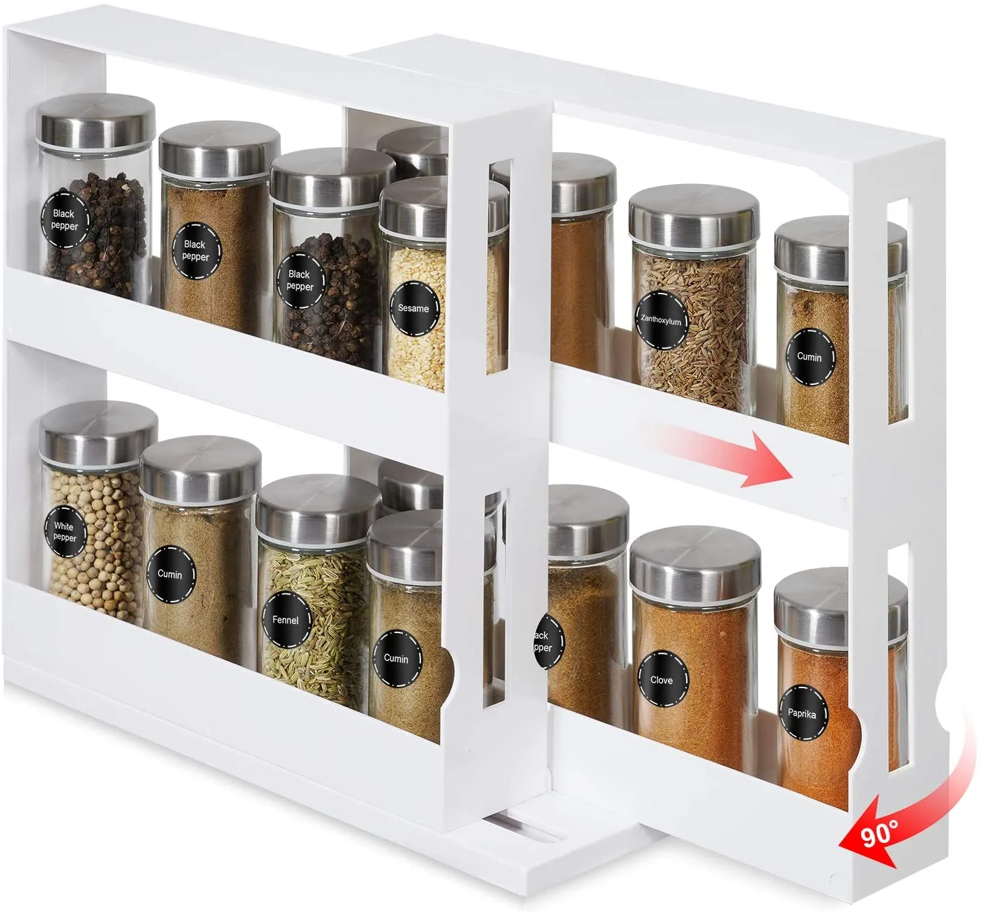 

Rotating Rack Seasoning Spice Jar Rack Storage 2 Tier Pull Out Kitchen Cabinet Organizers Slide Salt Bottle Box Holder Shelf