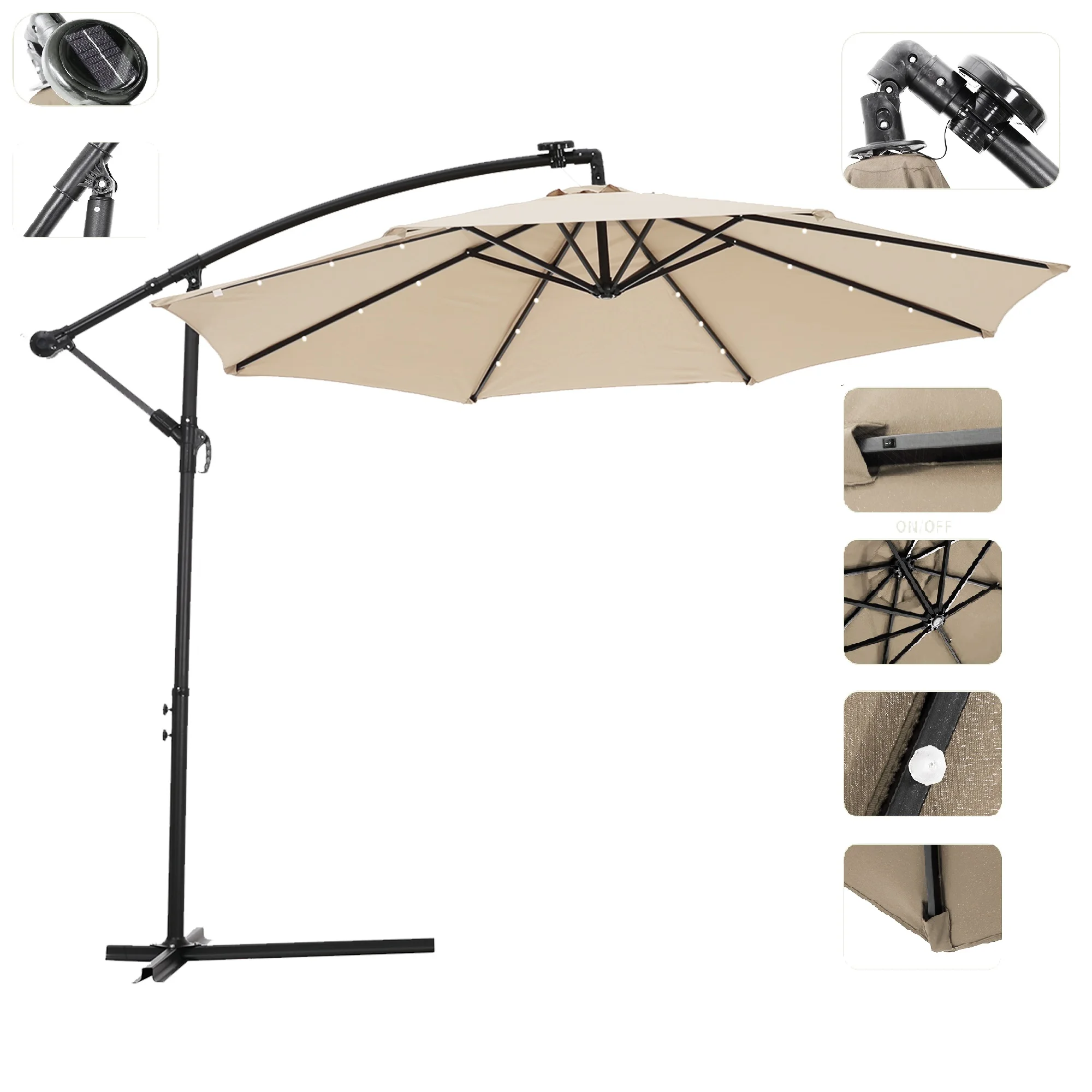YG 10 FT Solar LED Patio Outdoor Umbrella Hanging Cantilever Umbrella Offset Umbrella Easy Open Adustment with 24 LED Lights -
YG 10 FT Solar LED Patio Outdoor Umbrella Hanging Cantilever Umbrella Offset Umbrella Easy Open Adustment with 24 LED Lights -