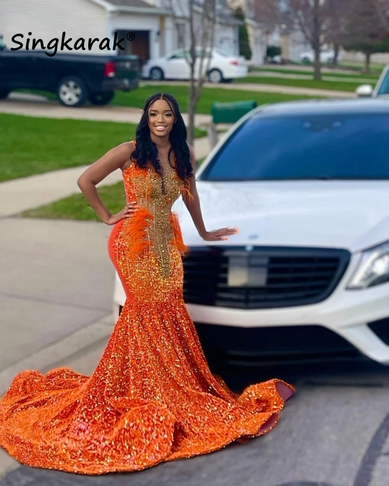 New Arrival Orange Mermaid Prom Dress 2023 Sparkly Beads Crystal Feathers Sequins Birthay Party Gown Robe De Bal
New Arrival Orange Mermaid Prom Dress 2023 Sparkly Beads Crystal Feathers Sequins Birthay Party Gown Robe De Bal