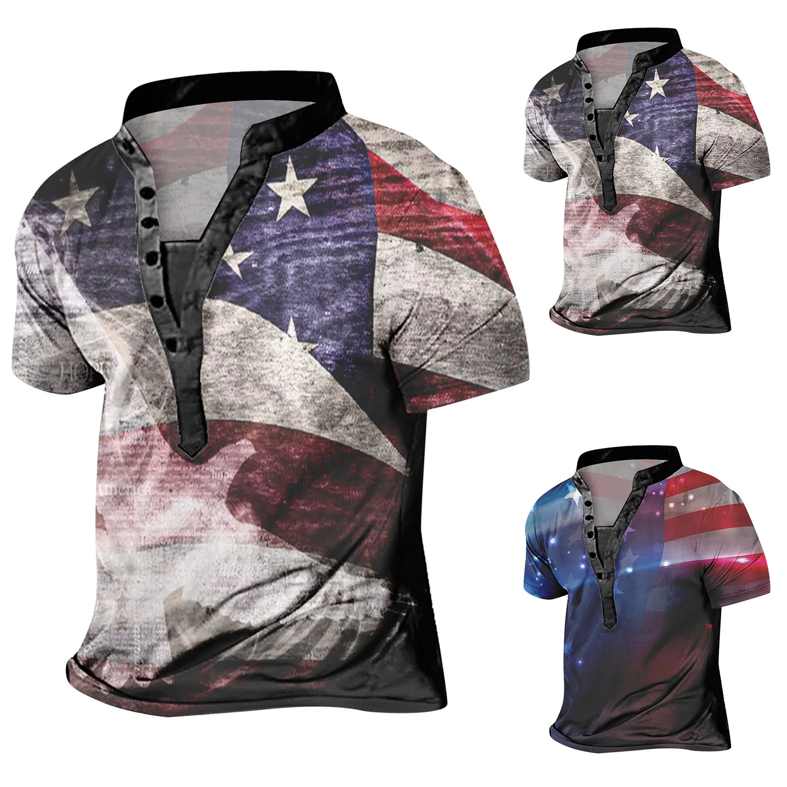 Mens Independence Day Flag Digital 3D Printing Multi Button Collar Short Sleeve Shirt T Shirt Top Men Clothes
Mens Independence Day Flag Digital 3D Printing Multi Button Collar Short Sleeve Shirt T Shirt Top Men Clothes