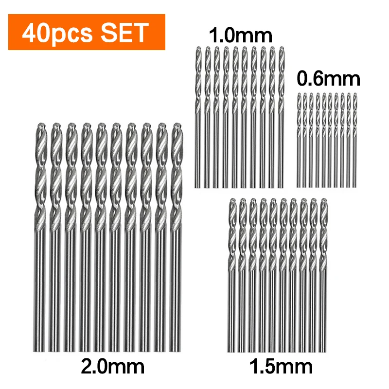 

40Pcs Mini Drill HSS Bit 0.5mm-2.0mm Straight Shank PCB Twist Drill Bits Set Bits Set for Woodworking Plastic And Aluminum