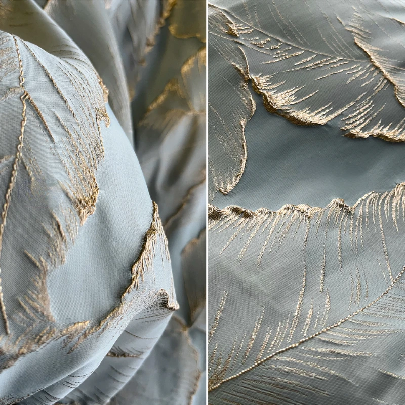 

Fabric Width 150cm x50cm Leaves Gray Blue Gold Silk Jacquard Cotton Linen Creative Fashion Diy Cheongsam Dress Home Clothing 1PC