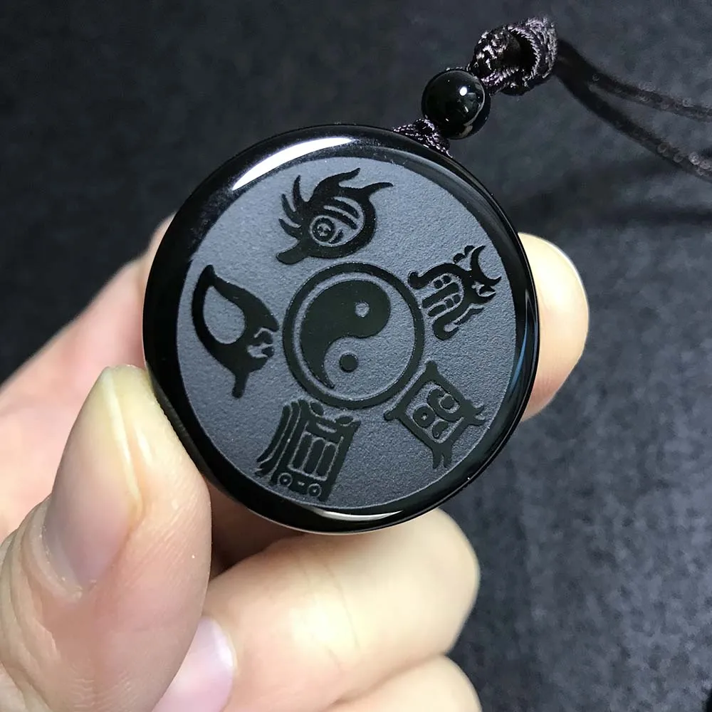 Natural Yin Yang Necklace Black Obsidian Stone Feng Shui Amulet Jewlry for Men Women Double-sided Engraving
Natural Yin Yang Necklace Black Obsidian Stone Feng Shui Amulet Jewlry for Men Women Double-sided Engraving