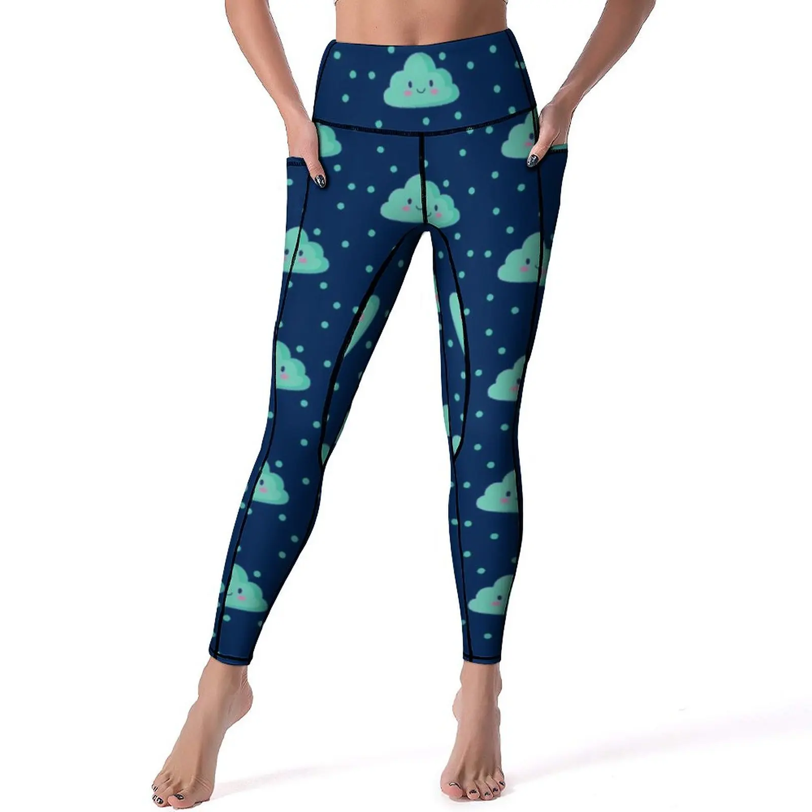 

Kawaii Cloud Leggings Polka Dots Print Fitness Yoga Pants Push Up Sweet Leggins Stretchy Graphic Sports Tights XL XXL