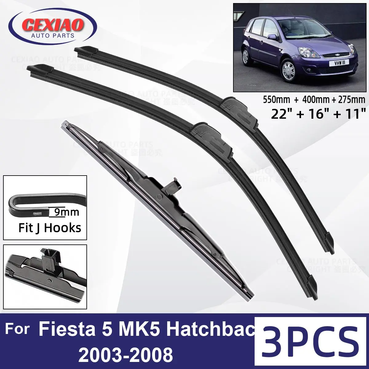 For Ford Fiesta 5 MK5 Hatchback 2003-2008 Car Front Rear Wiper Blades Soft Rubber Windscreen Wipers Auto Windshield 22"+16"+11"
For Ford Fiesta 5 MK5 Hatchback 2003-2008 Car Front Rear Wiper Blades Soft Rubber Windscreen Wipers Auto Windshield 22"+16"+11"