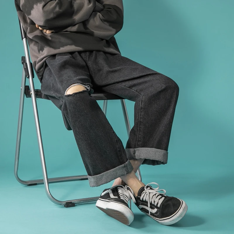 Spring Autumn New Men's Black Ripped Wide Leg Jeans Korean Style Streetwear Baggy Ankle-Length Pants Male Brand Clothing
Spring Autumn New Men's Black Ripped Wide Leg Jeans Korean Style Streetwear Baggy Ankle-Length Pants Male Brand Clothing