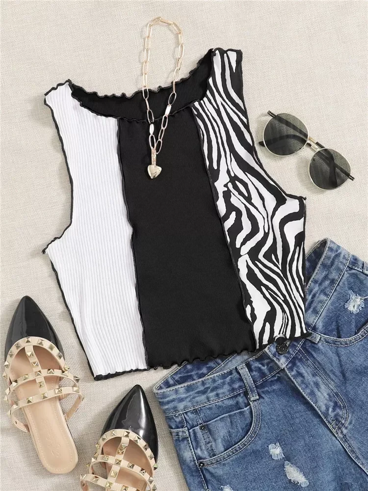 Zebra Stripe Print Colorblock Ruched Ribbed Tank Top Women Patchwork Sleeveless Crop Vest Tee Shirt Streetwear
Zebra Stripe Print Colorblock Ruched Ribbed Tank Top Women Patchwork Sleeveless Crop Vest Tee Shirt Streetwear