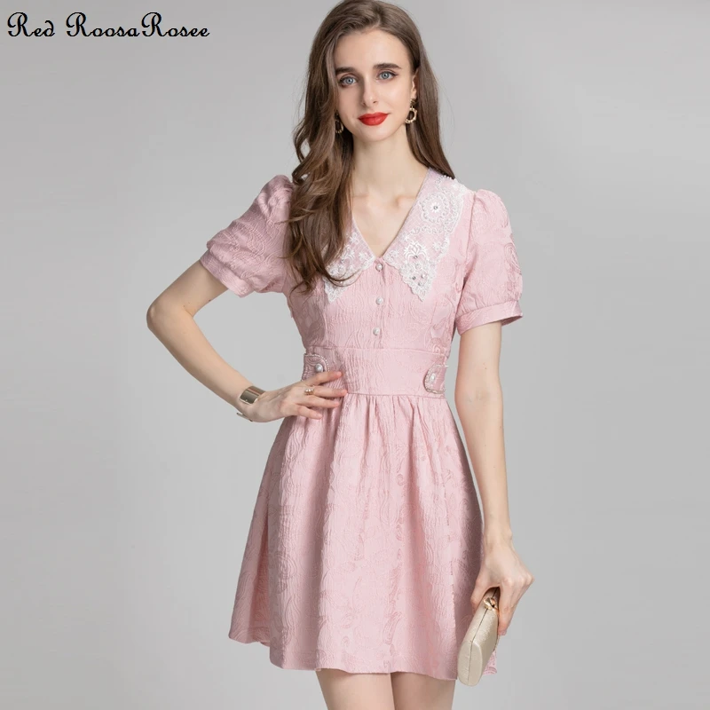 Red RoosaRosee Embroidery Diamonds Collar Short Sleeve Pink Print Elastic Dress Women Designer 2022 Summer Vestidos Robe Femme
Red RoosaRosee Embroidery Diamonds Collar Short Sleeve Pink Print Elastic Dress Women Designer 2022 Summer Vestidos Robe Femme