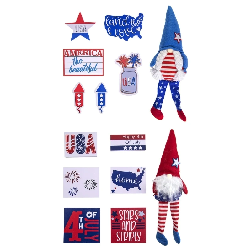 

4th of July Tiered Tray Decor Patriotic Signs Independence Day Decoration Farmhouse Gnomes Ornaments for Home Shelf