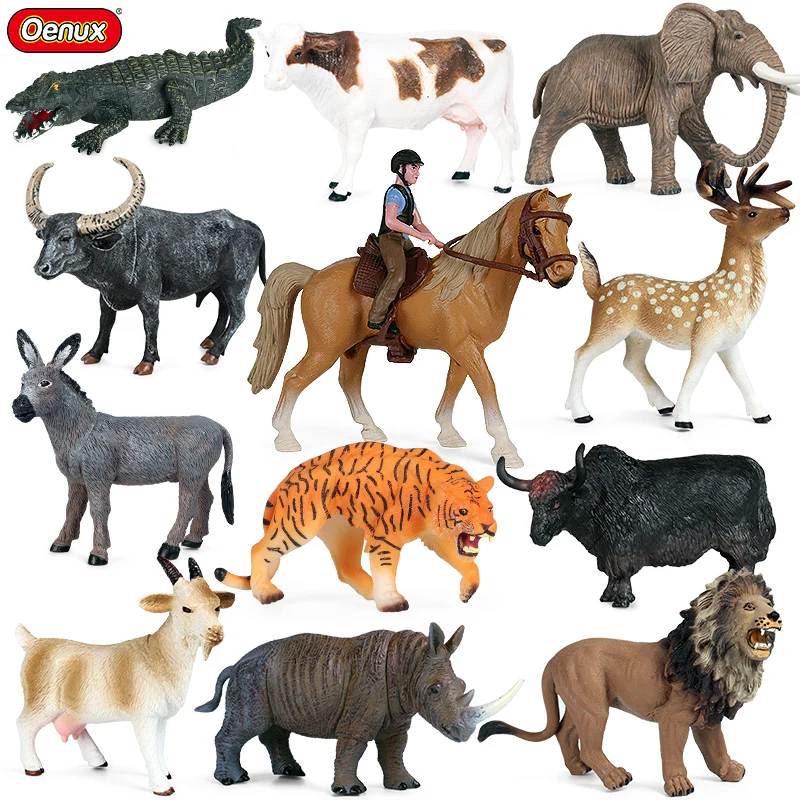 

Oenux Wild Lion Tiger Giraffe Deer Yak Rhinoceros Animal Model Action Figure Farm Horse Cow Sheep Figurines Cute Kids Toy Gift