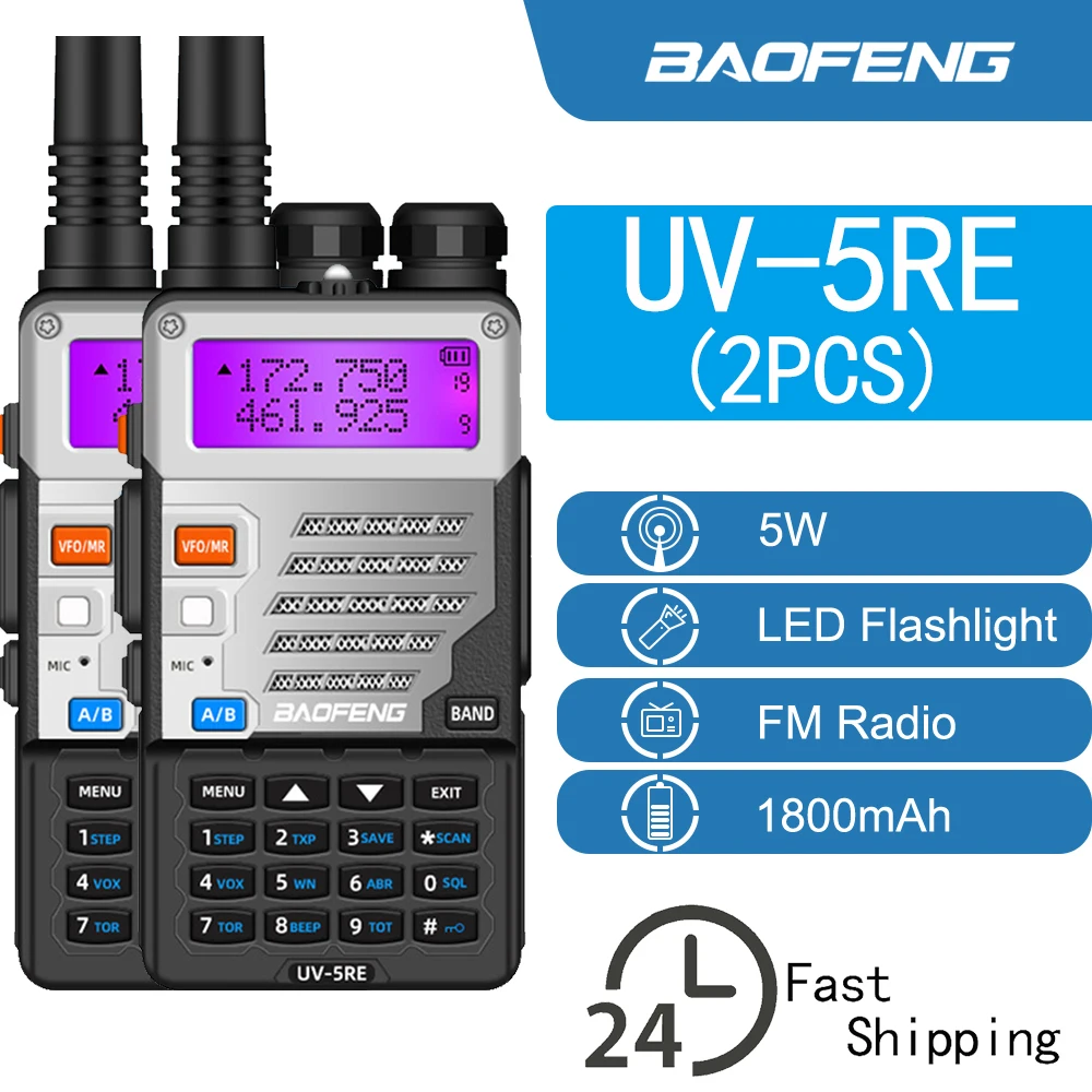 

2Pcs /pack Baofeng UV-5RE Original Walkie Talkie Dual Band Mobile Ham Radio Handheld Walkie Talkie 5W Long Range Interphone