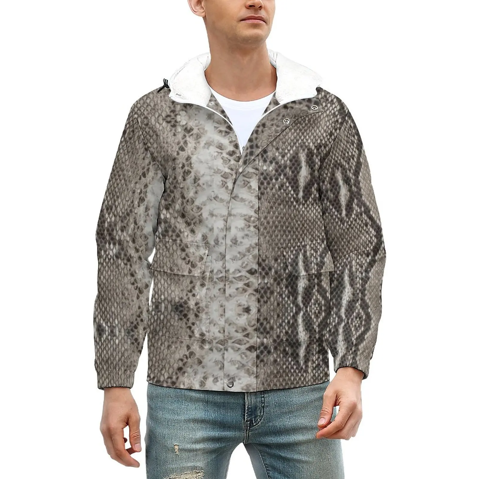 Мужская повседневная куртка из змеиной кожи, с принтом животного
Мужская повседневная куртка из змеиной кожи, с принтом животного