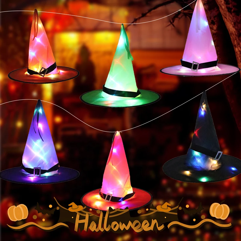 Halloween Witch Hats with LED Lights Glowing Hat Hanging Ornament for Outdoor Garden Yard Tree Indoor Halloween Party Decoration
Halloween Witch Hats with LED Lights Glowing Hat Hanging Ornament for Outdoor Garden Yard Tree Indoor Halloween Party Decoration