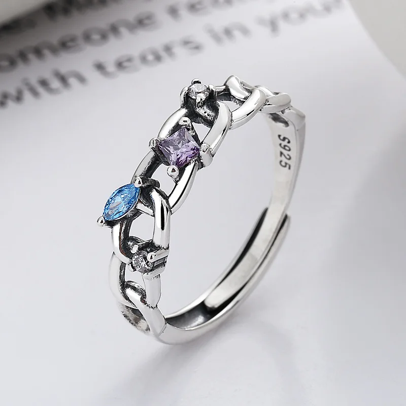 925 Sterling Silver Rings For Women Luxury Korean Version Creative Chain Design Blue Purple Zircon Adjustable Ring Gift Jewelry
925 Sterling Silver Rings For Women Luxury Korean Version Creative Chain Design Blue Purple Zircon Adjustable Ring Gift Jewelry