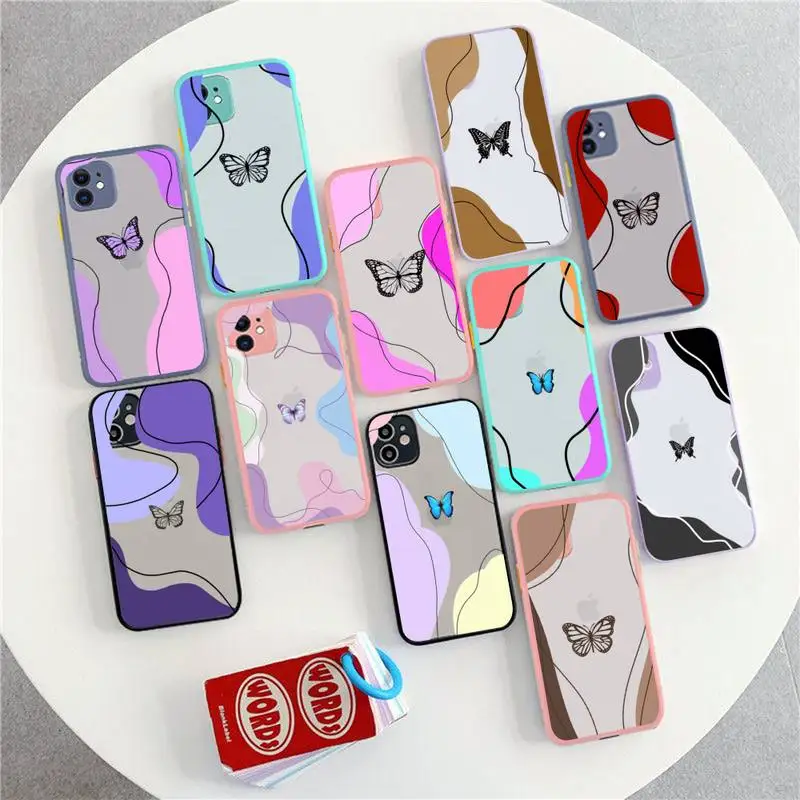 

Abstract Geometry Butterfly Phone Case for iPhone X XR XS 7 8 Plus 11 12 13 pro MAX 13mini Translucent Matte Case