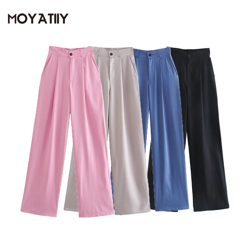 MOYATIIY Women 2022 Fashion Pleated Design Pants Candy Color Office Ladies Straight Trousers Pants Wide Legs Female Bottoms
MOYATIIY Women 2022 Fashion Pleated Design Pants Candy Color Office Ladies Straight Trousers Pants Wide Legs Female Bottoms