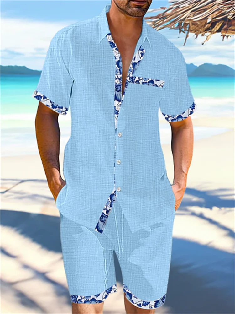 2023 New Fashion Men's Linen Short Sleeve Suit Hawaiian Shirt Shorts Summer Patchwork Casual Shirt Beach Two-piece Clothing
2023 New Fashion Men's Linen Short Sleeve Suit Hawaiian Shirt Shorts Summer Patchwork Casual Shirt Beach Two-piece Clothing