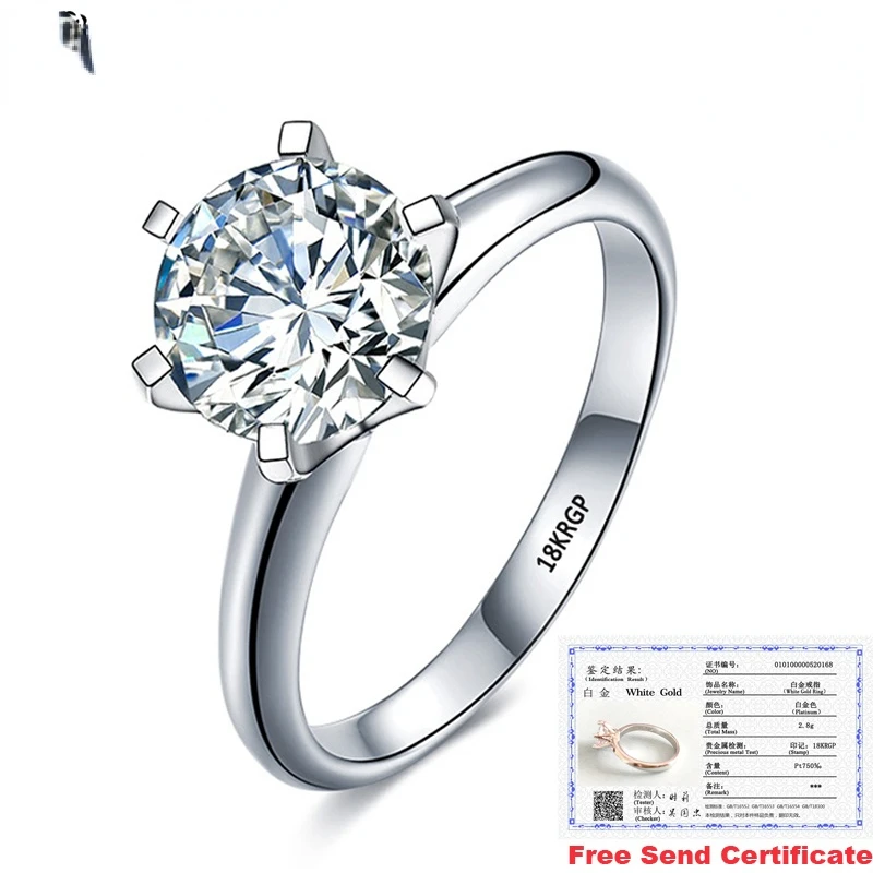 

With Certificate Original 18K White Gold Color Ring Luxury 2.0ct Lab Diamond Wedding Bands Bride Women anillos de plata ley 925