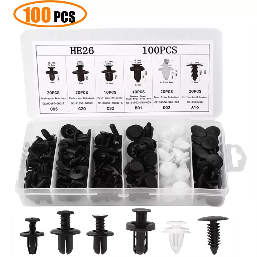 100pcs Trim Panel Retainer Fastener Kit Mixed Auto Fastener Clip Car Body Push Retainer Pin Rivet Bumper Door Car Accessories
100pcs Trim Panel Retainer Fastener Kit Mixed Auto Fastener Clip Car Body Push Retainer Pin Rivet Bumper Door Car Accessories