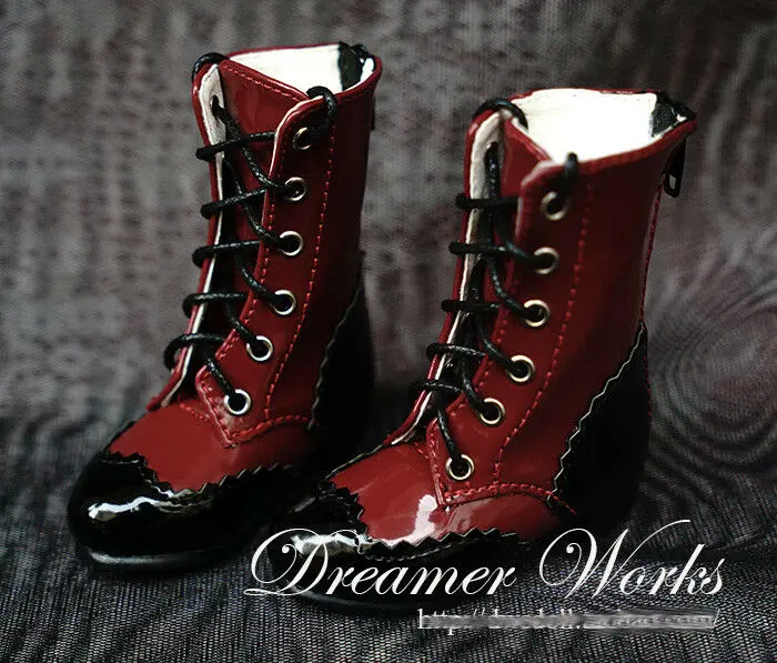 

Mini Collection MSD SD 1/4 BJD Obitsu Doll BOOTS Red &Black Splice Shoes toy