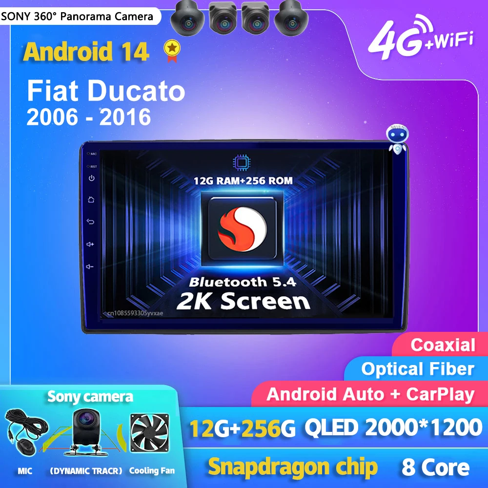 Android 14 Carplay автомобильный радиоприемник мультимедиа для Fiat Ducato 3 2006-2022 Peugeot Boxer 2