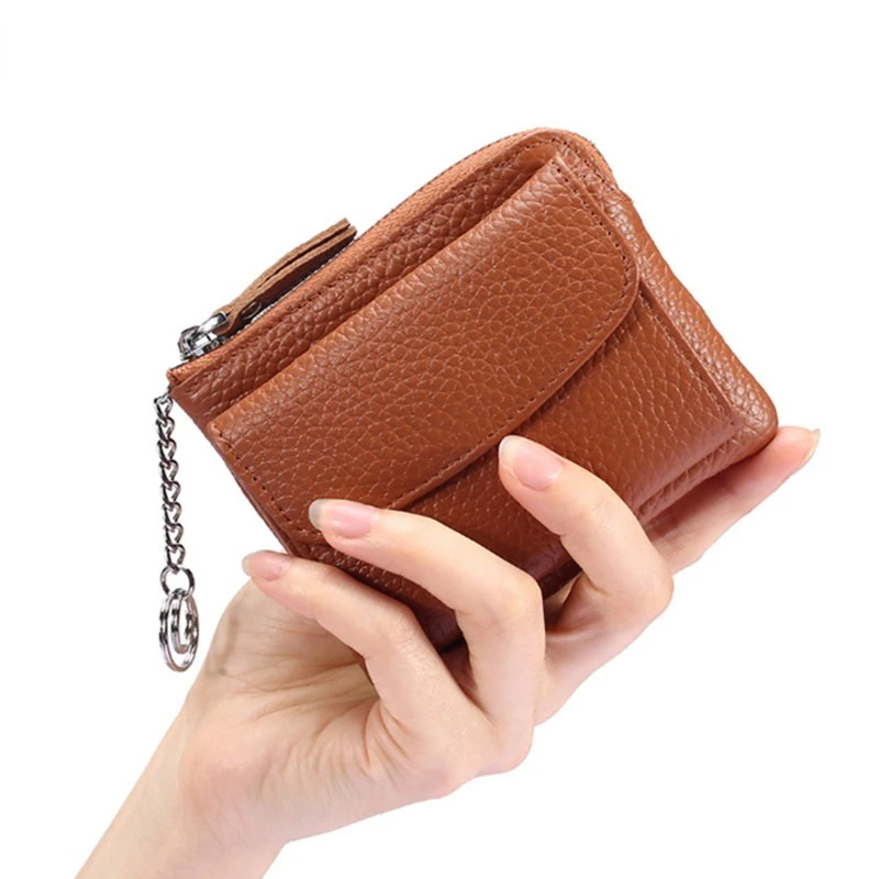 

Женский кошелек Zero, кожаный мини-кошелек с цепочкой для ключей, стильный кошелек на молнии для монет, сумочки с ремешком на руку, кошелек для ...