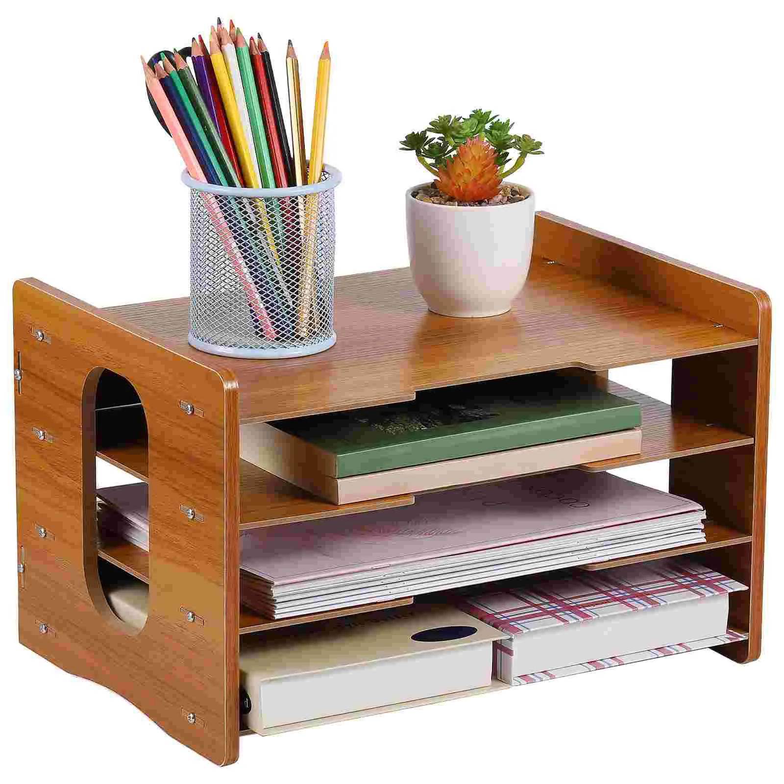 

Органайзер для файлов, деревянный бумажный Органайзер, деревянный стол, фотобумажный лоток для офиса и дома, 4 слоя