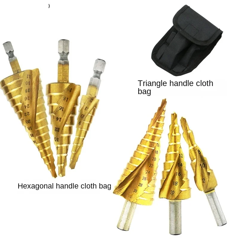 Hexagonal Titanium plated spiral groove triangle handle step pagoda drill multi-specification bit cloth
Hexagonal Titanium plated spiral groove triangle handle step pagoda drill multi-specification bit cloth