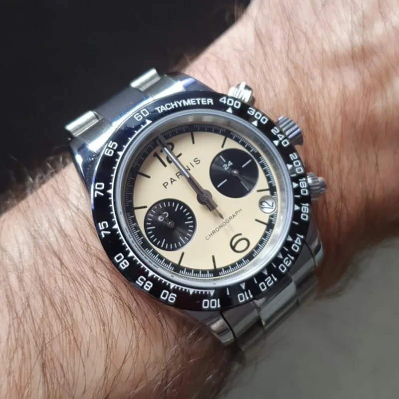 

Luxury Brand Parnis 39mm Yellow Dial Men Quartz Chronograph Wristwatches Sapphire Glass Calendar Sports Watch reloj hombre 2023